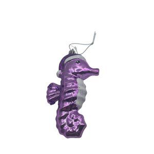 Purple Seahorse Ornament 5.25 inch Glitter Plastic